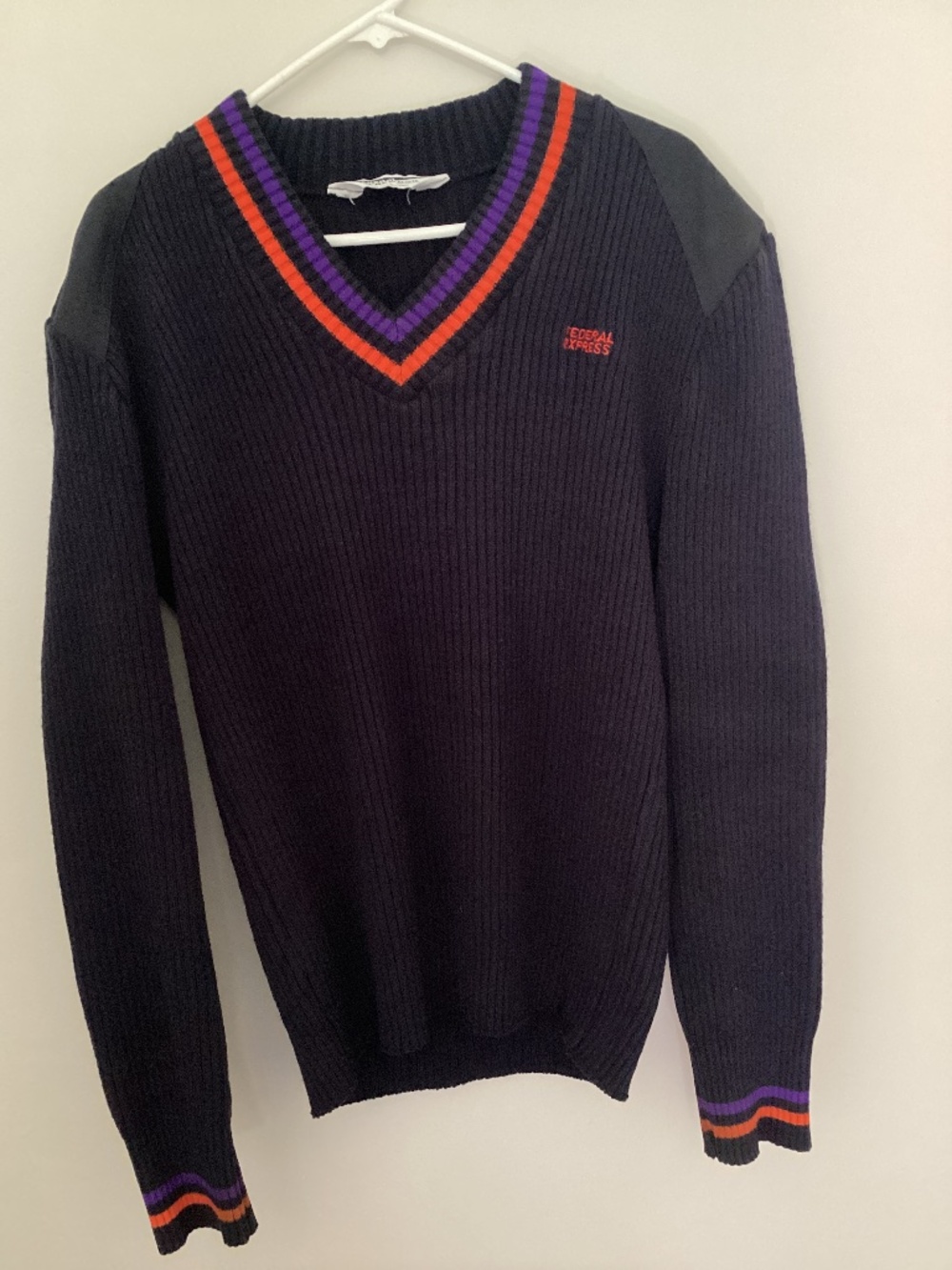 Vintage Federal Express Stan Herman V-Neck Sweater Navy Blue R&R Uniform Large S